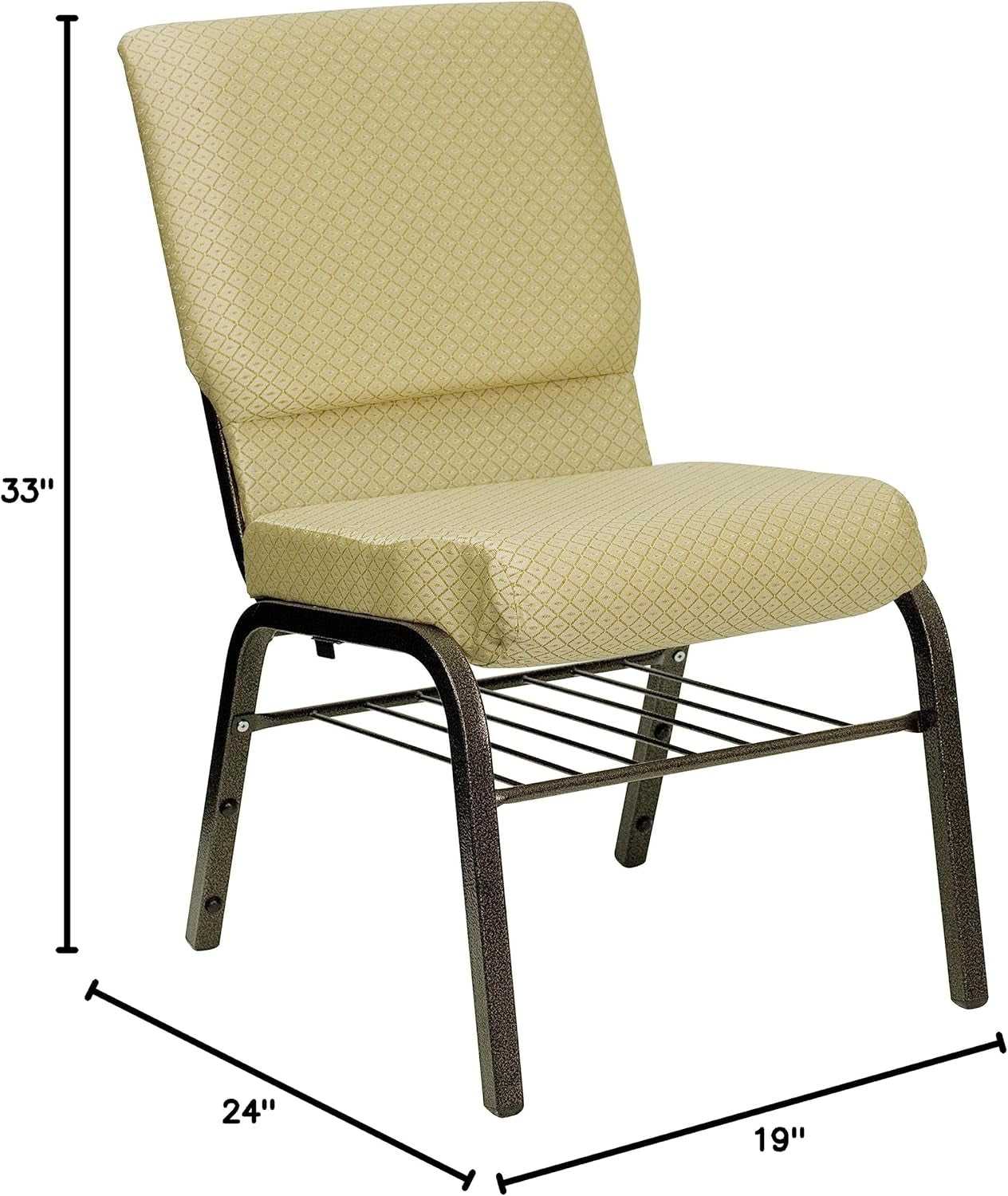 HERCULES Series 18.5''W Church Chair in Beige Patterned Fabric with Book Rack - Gold Vein Frame