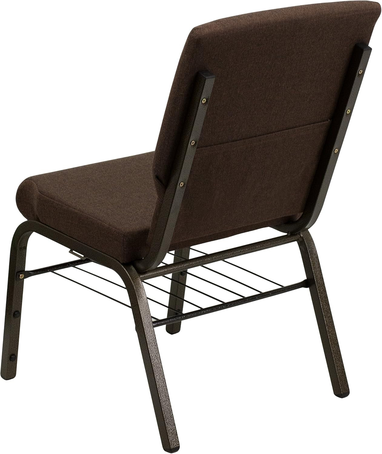 HERCULES Series 18.5''W Church Chair in Brown Fabric with Book Rack - Gold Vein Frame
