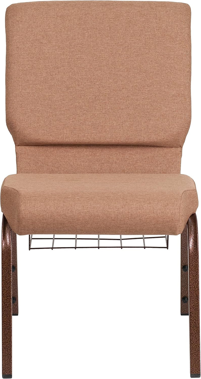 HERCULES Series 18.5''W Church Chair in Caramel Fabric with Cup Book Rack - Copper Vein Frame