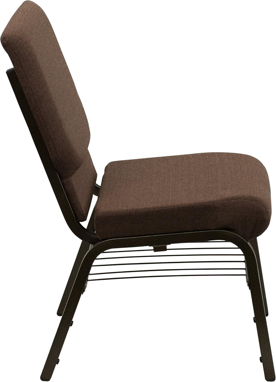 HERCULES Series 18.5''W Church Chair in Brown Fabric with Book Rack - Gold Vein Frame