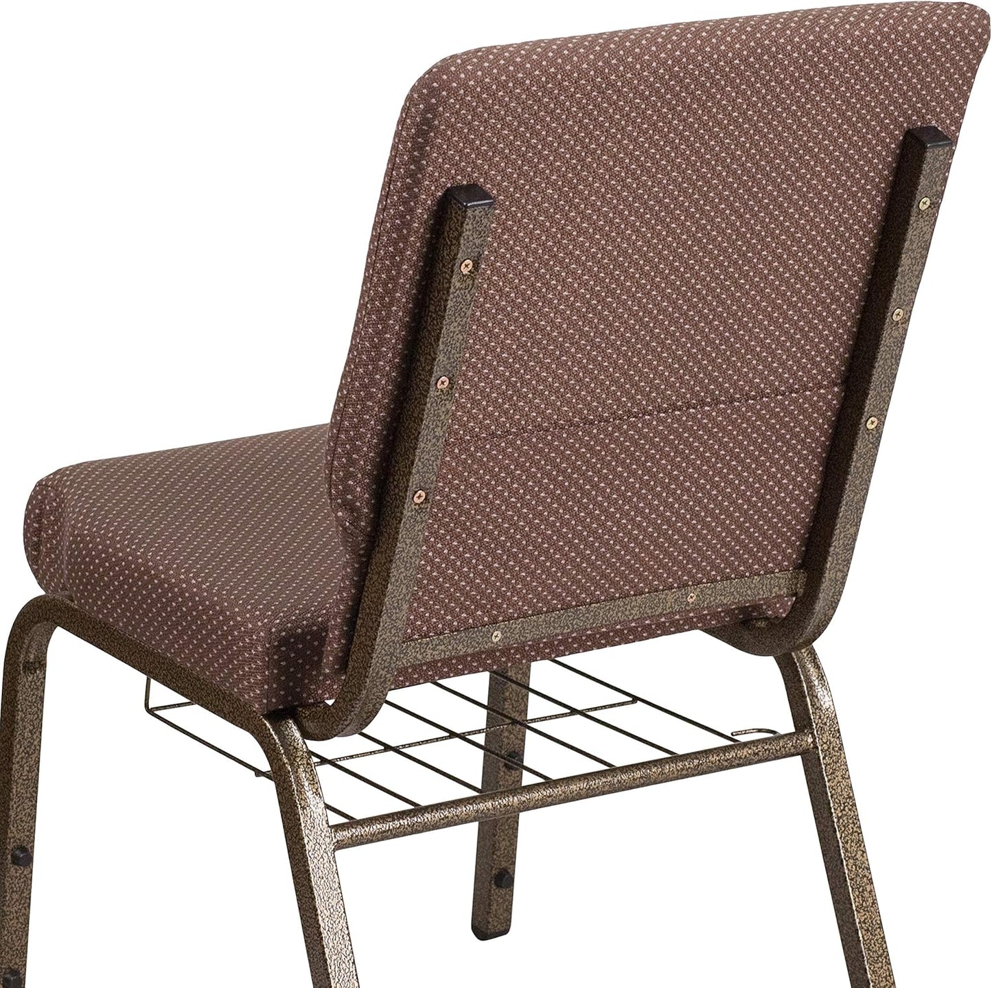HERCULES Series 18.5''W Church Chair in Brown Dot Fabric with Book Rack - Gold Vein Frame