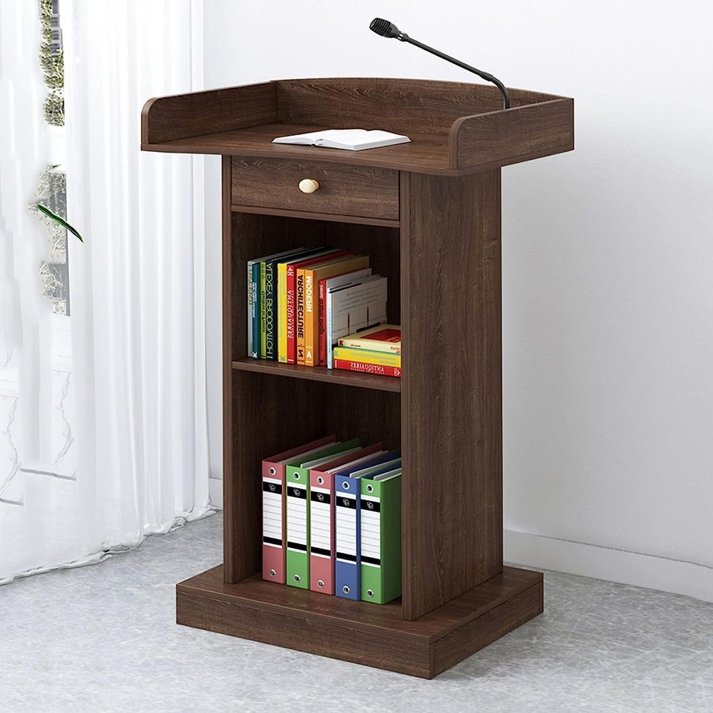 Wood Podium Stand W/Spacious Drawer Pulpits for Churches 48.8In Height Floor Lectern Reception Desk for Hotels Seminars Weddings Classrooms