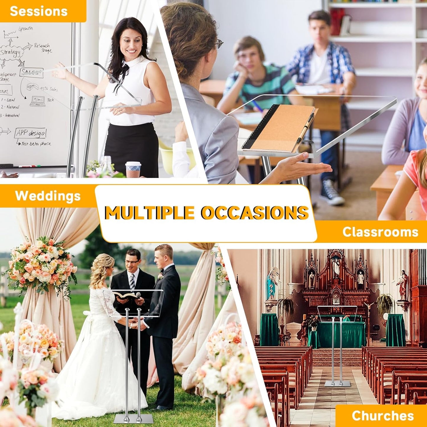 Acrylic Podium Lectern with Iron Stable Bottom, Pulpits for Churches with 10MM Thickened Acrylic Countertop, Multi Function Pulpit for Modern Classroom Music Concert Wedding Conference Event