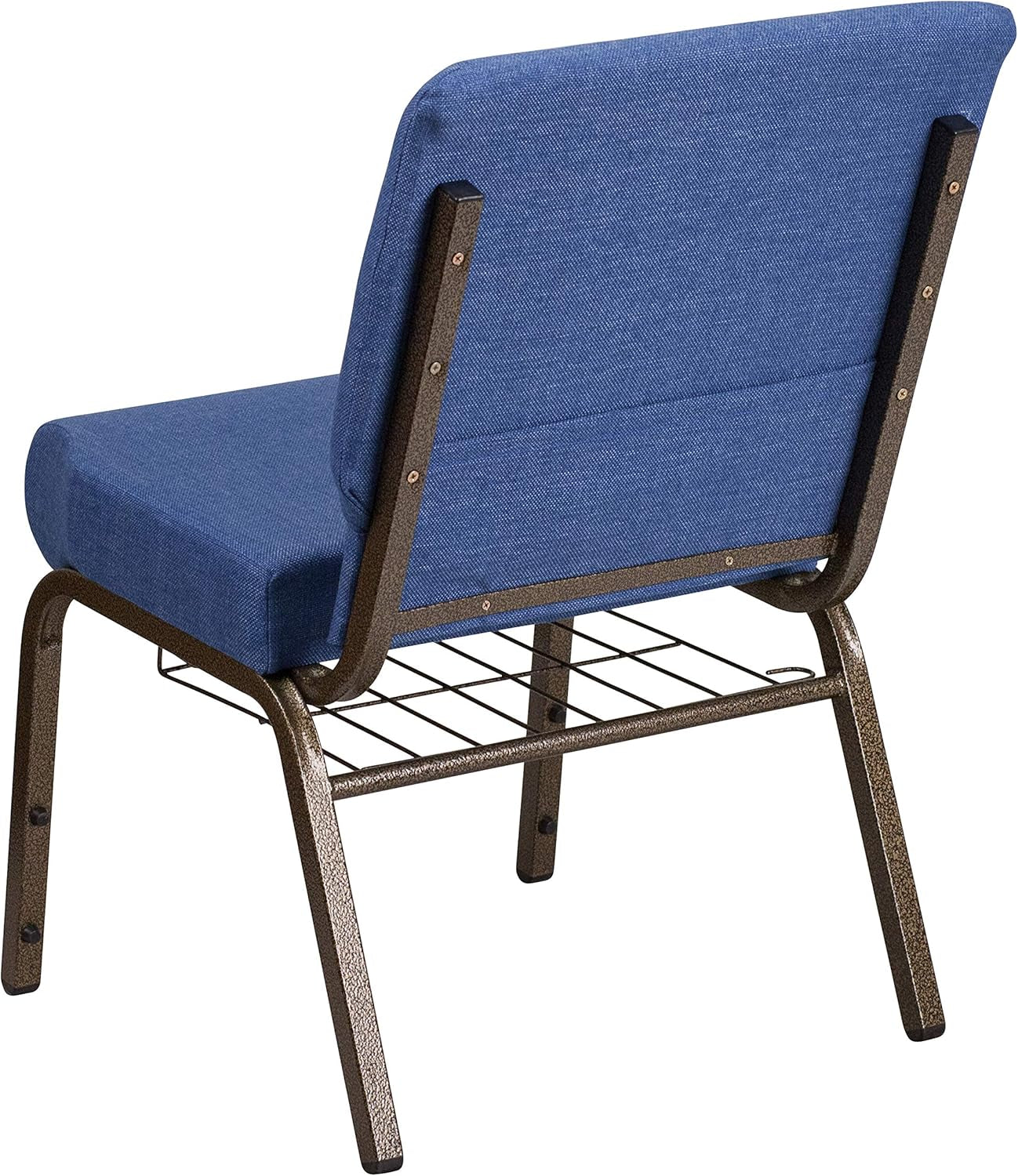 HERCULES Series 21''W Church Chair in Blue Fabric with Cup Book Rack - Gold Vein Frame