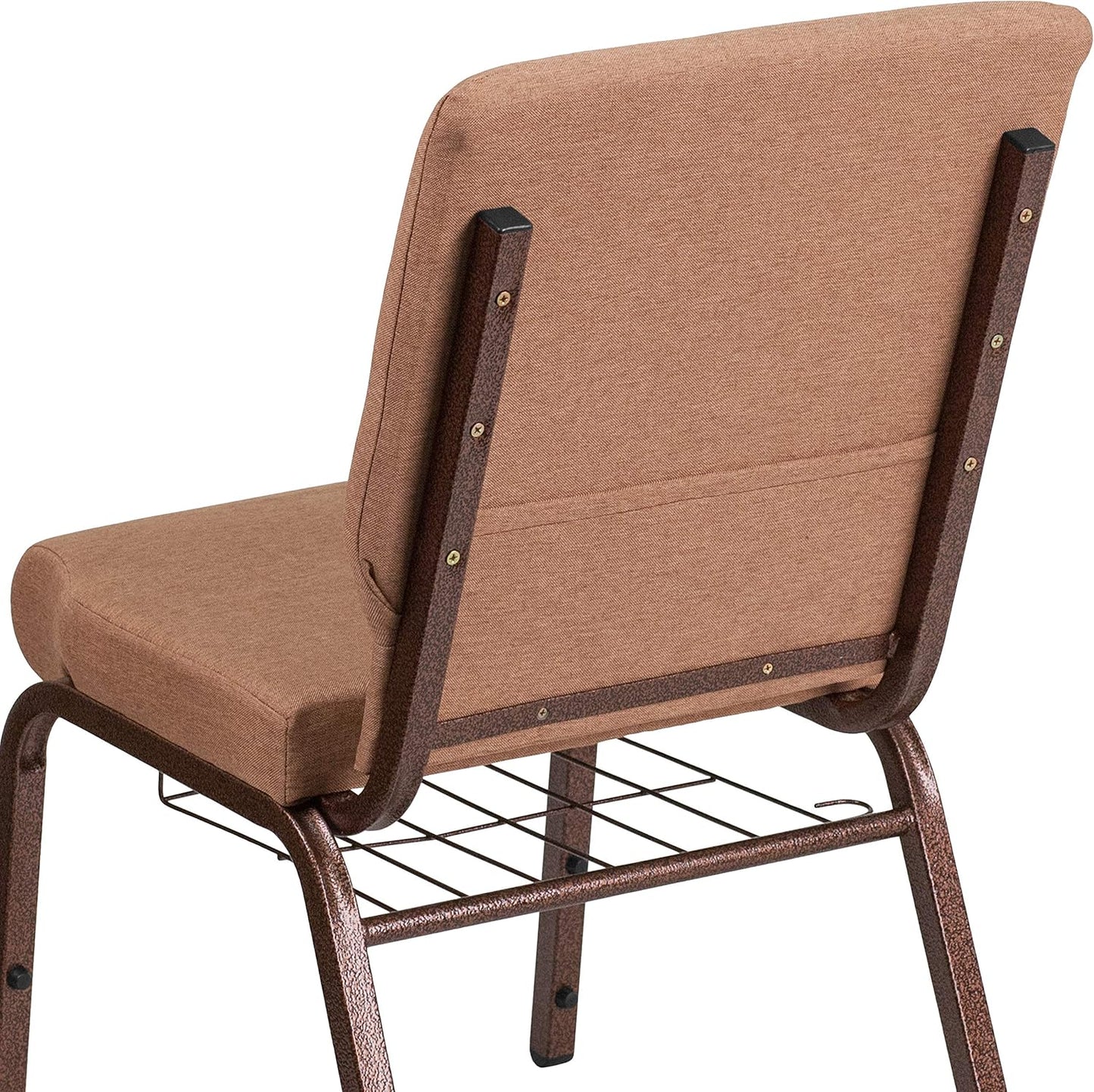 HERCULES Series 18.5''W Church Chair in Caramel Fabric with Cup Book Rack - Copper Vein Frame