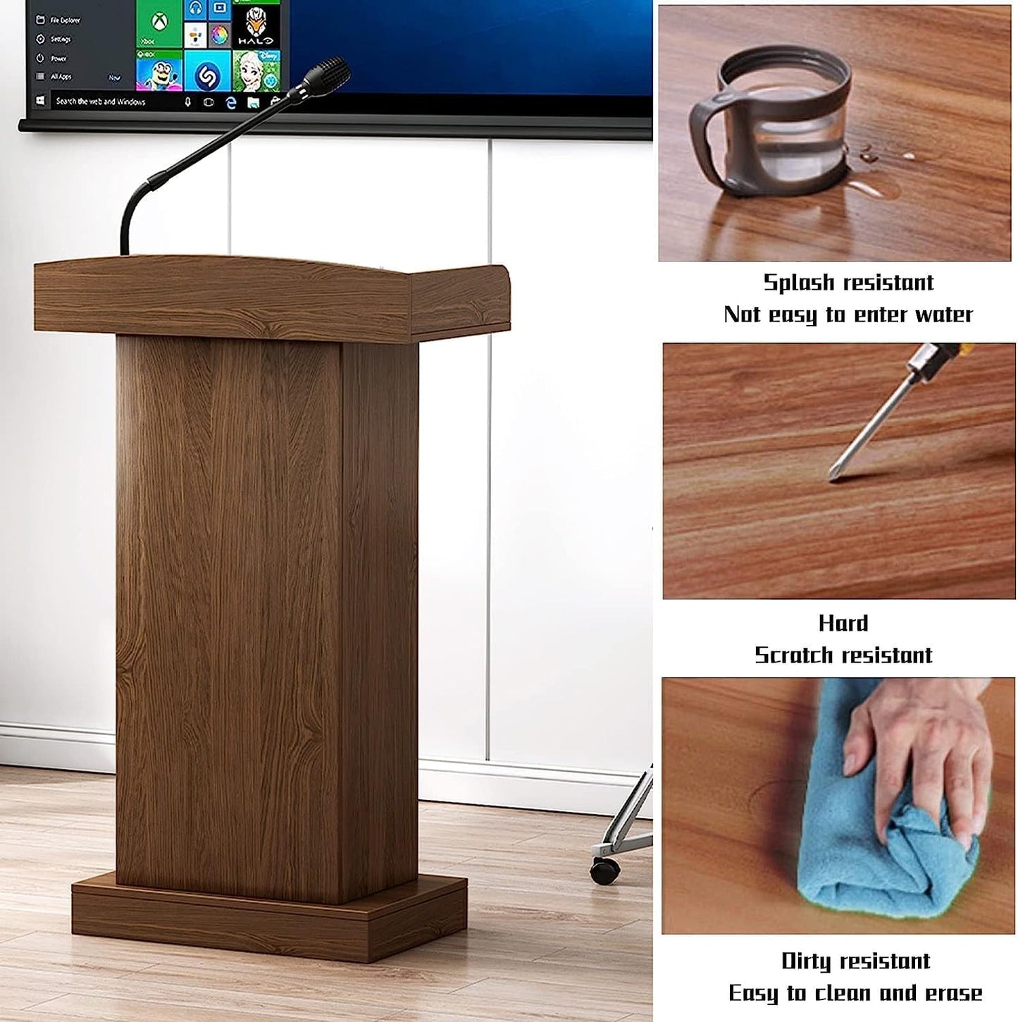 Wood Podium Stand W/Spacious Drawer Pulpits for Churches 48.8In Height Floor Lectern Reception Desk for Hotels Seminars Weddings Classrooms