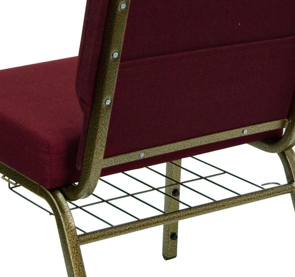 HERCULES Series 21''W Church Chair in Burgundy Fabric with Cup Book Rack - Gold Vein Frame