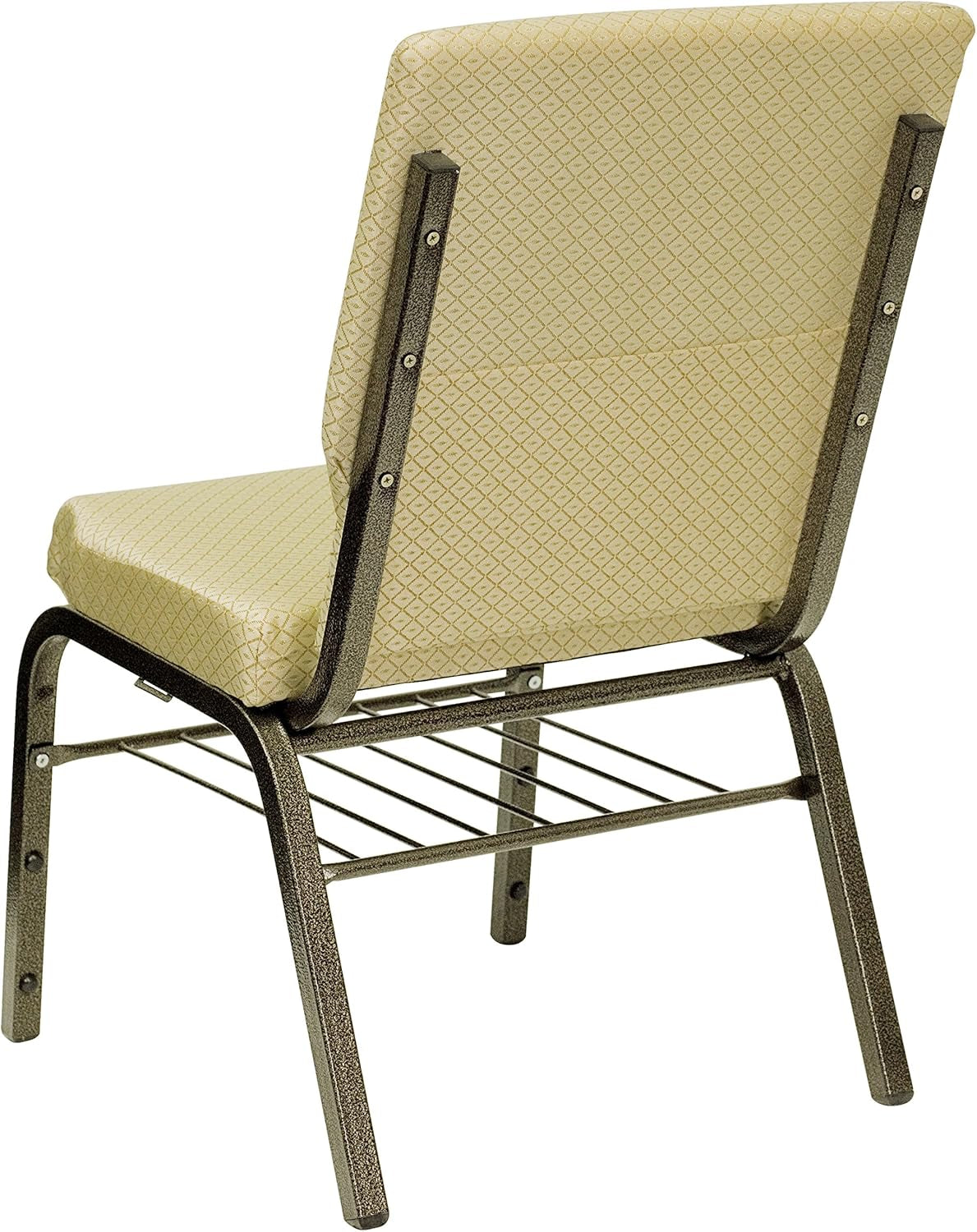 HERCULES Series 18.5''W Church Chair in Beige Patterned Fabric with Book Rack - Gold Vein Frame