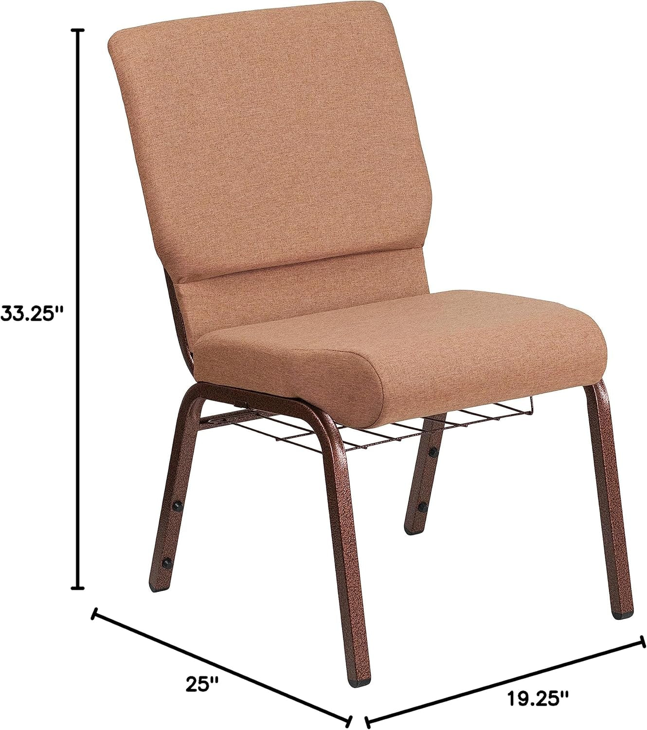HERCULES Series 18.5''W Church Chair in Caramel Fabric with Cup Book Rack - Copper Vein Frame