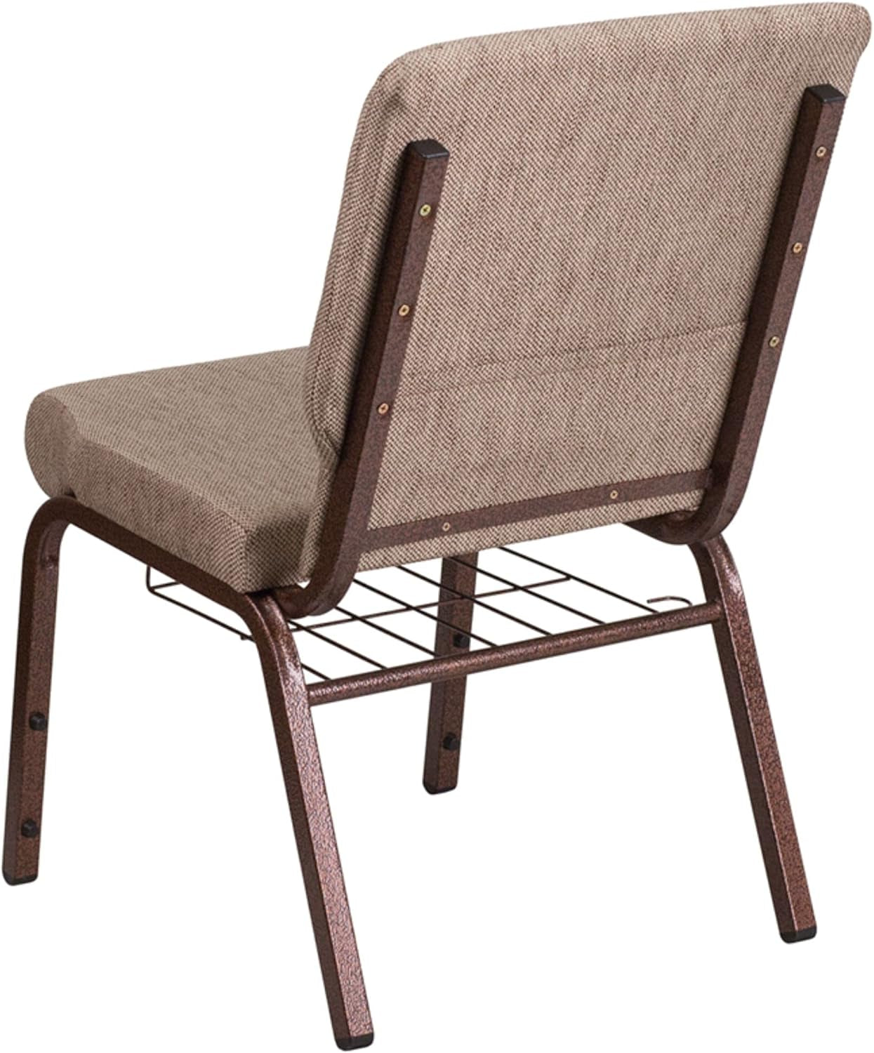 HERCULES Series 18.5''W Church Chair in Beige Fabric with Book Rack - Copper Vein Frame