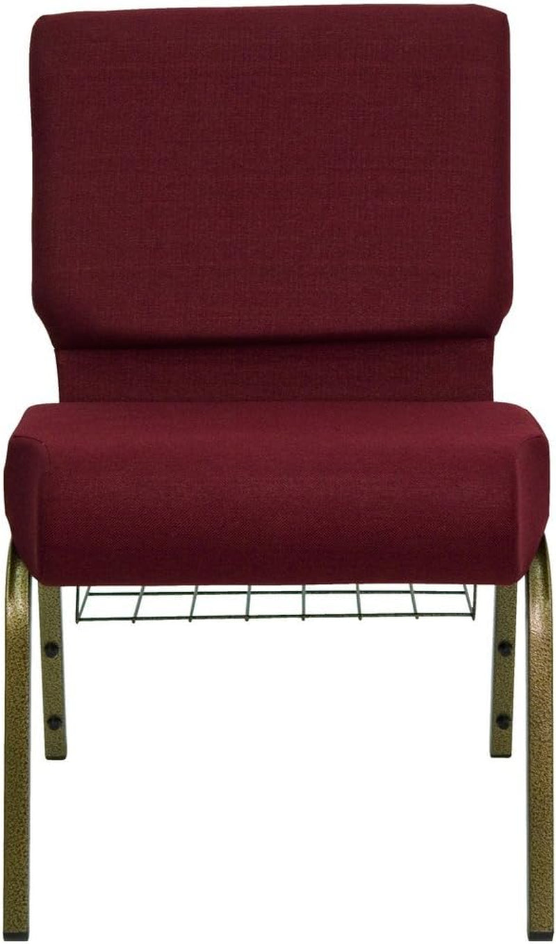 HERCULES Series 21''W Church Chair in Burgundy Fabric with Cup Book Rack - Gold Vein Frame