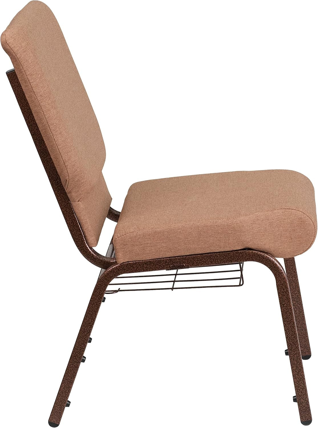 HERCULES Series 18.5''W Church Chair in Caramel Fabric with Cup Book Rack - Copper Vein Frame