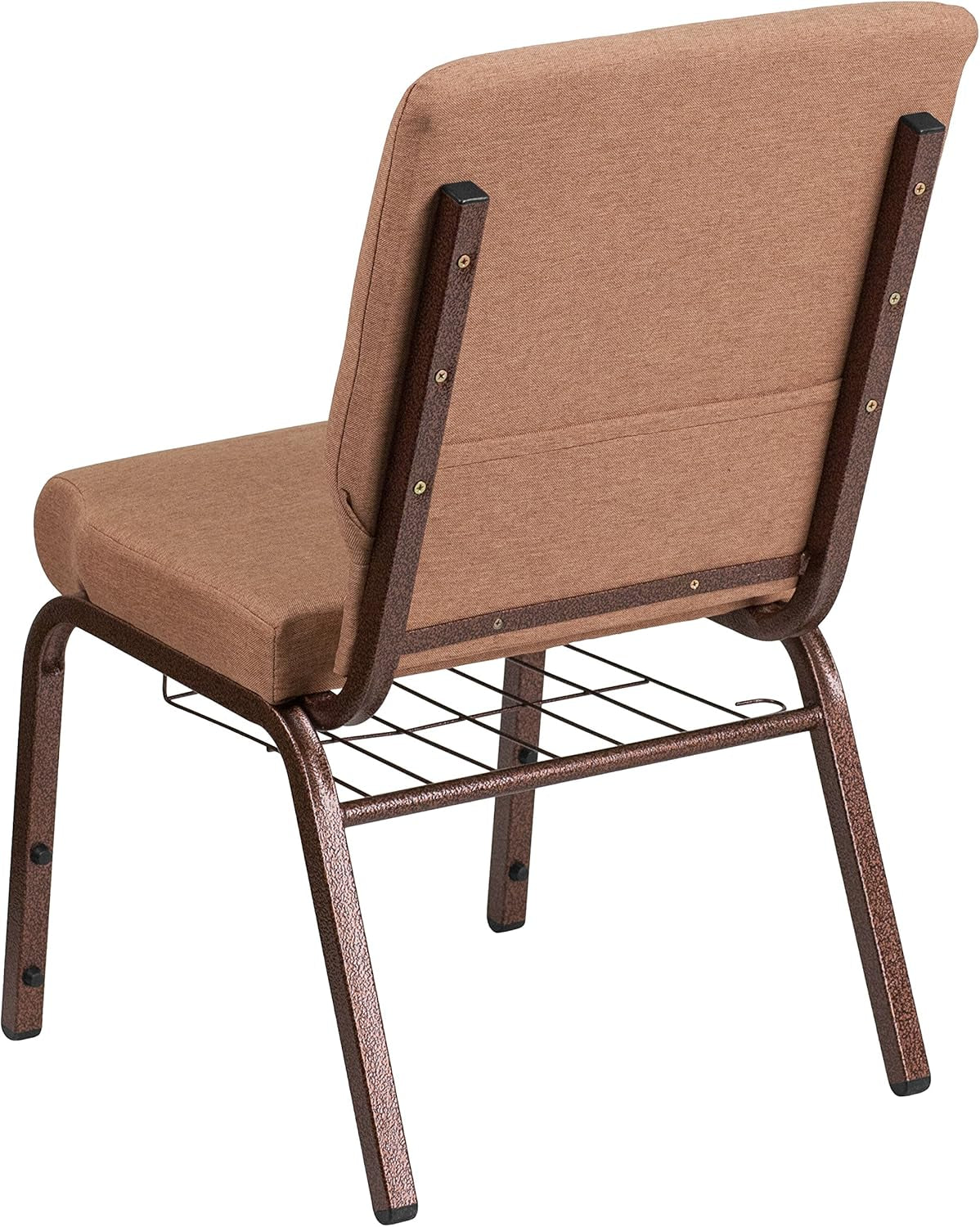 HERCULES Series 18.5''W Church Chair in Caramel Fabric with Cup Book Rack - Copper Vein Frame
