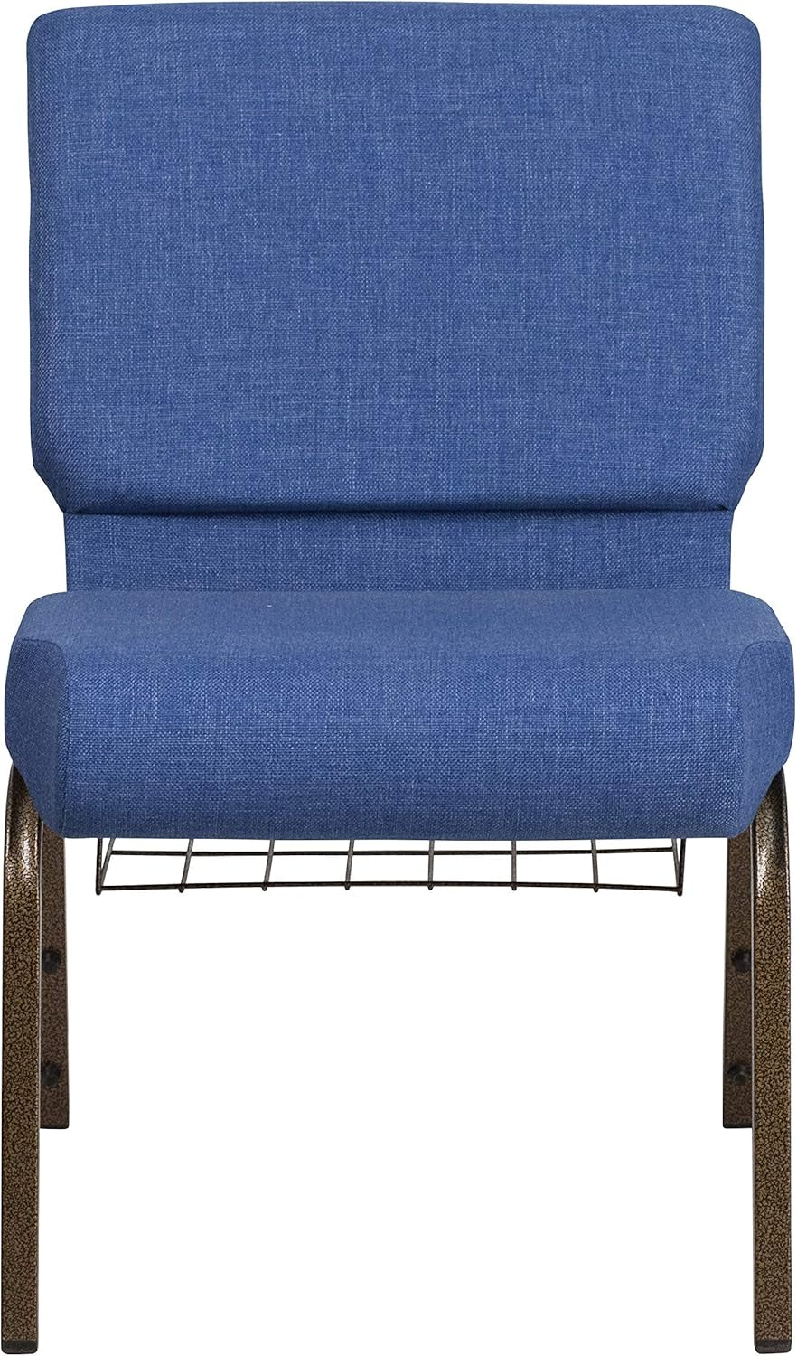 HERCULES Series 21''W Church Chair in Blue Fabric with Cup Book Rack - Gold Vein Frame