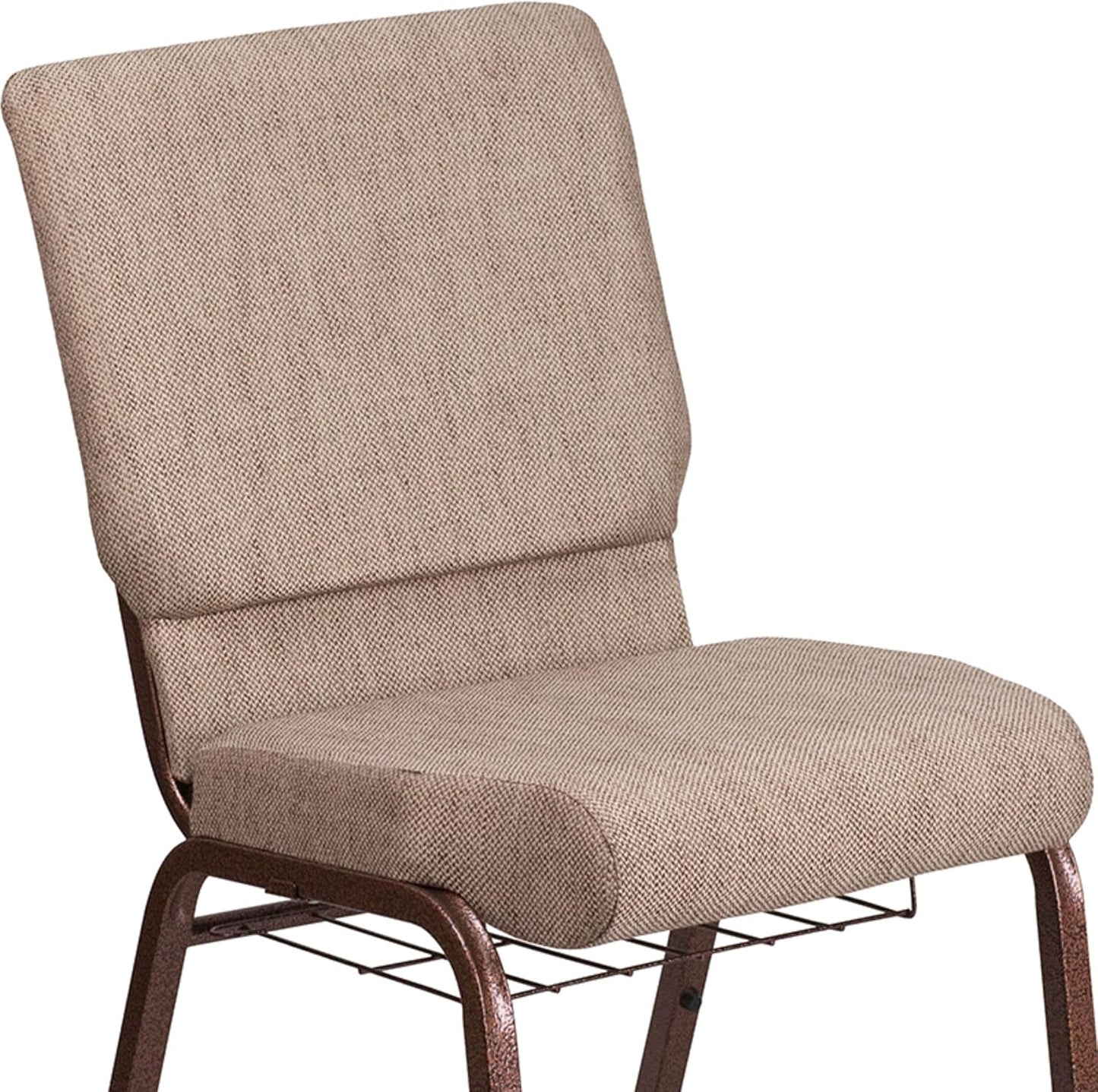 HERCULES Series 18.5''W Church Chair in Beige Fabric with Book Rack - Copper Vein Frame