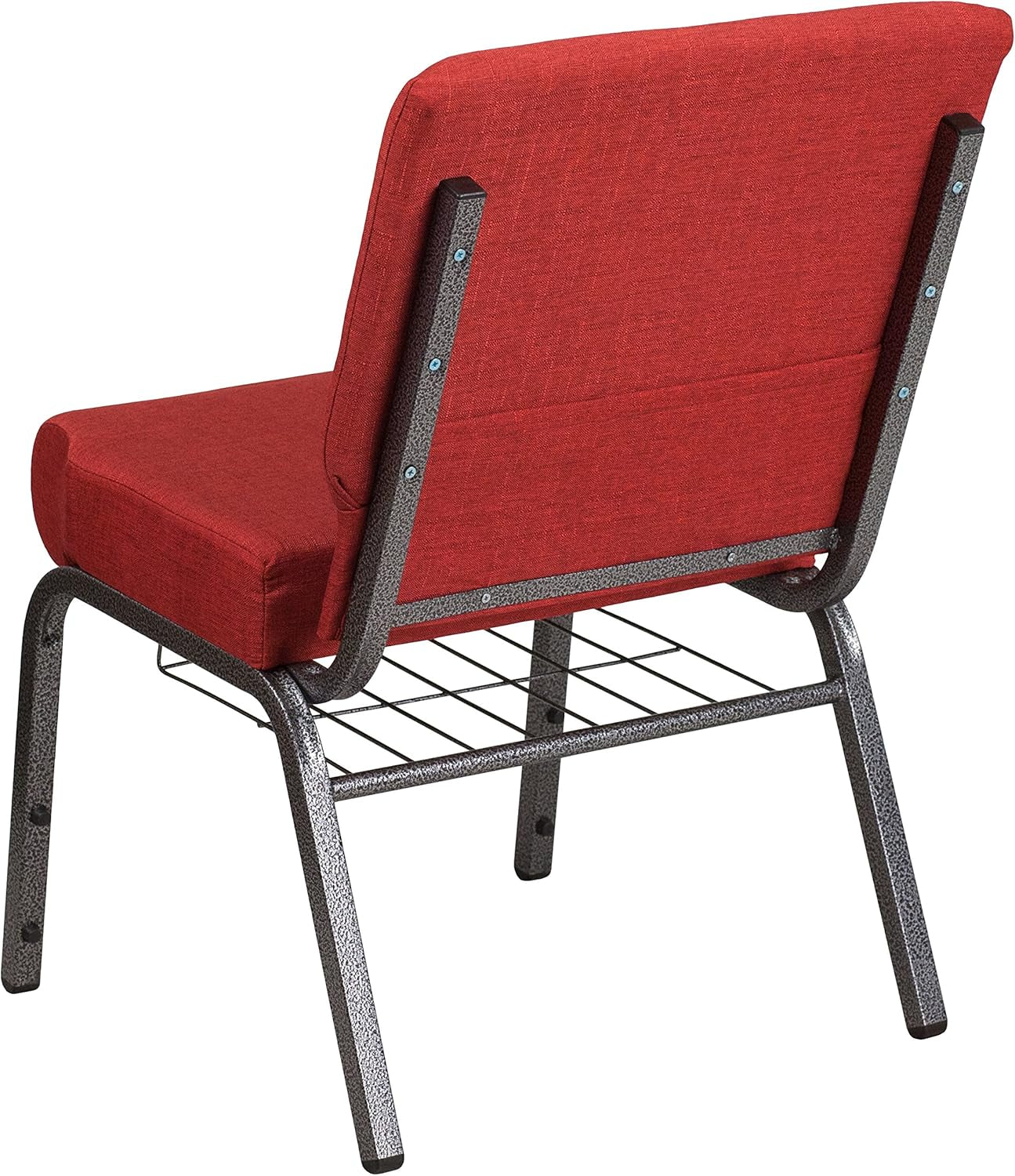 HERCULES Series 21''W Church Chair in Crimson Fabric with Cup Book Rack - Silver Vein Frame
