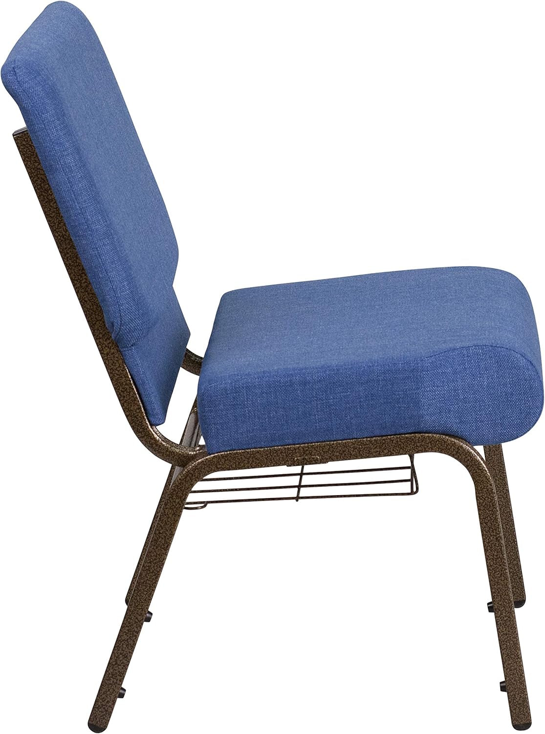 HERCULES Series 21''W Church Chair in Blue Fabric with Cup Book Rack - Gold Vein Frame
