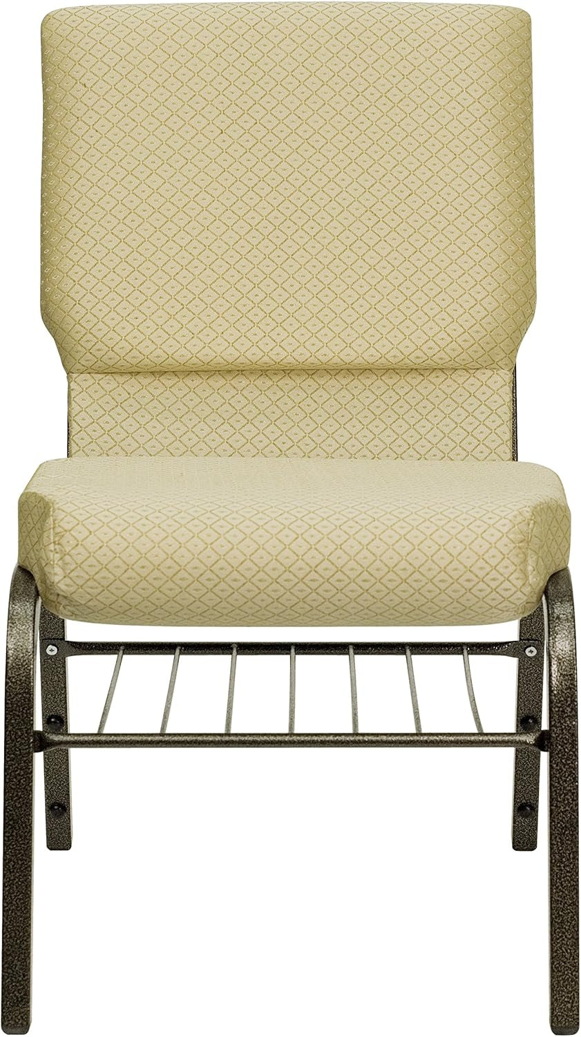 HERCULES Series 18.5''W Church Chair in Beige Patterned Fabric with Book Rack - Gold Vein Frame