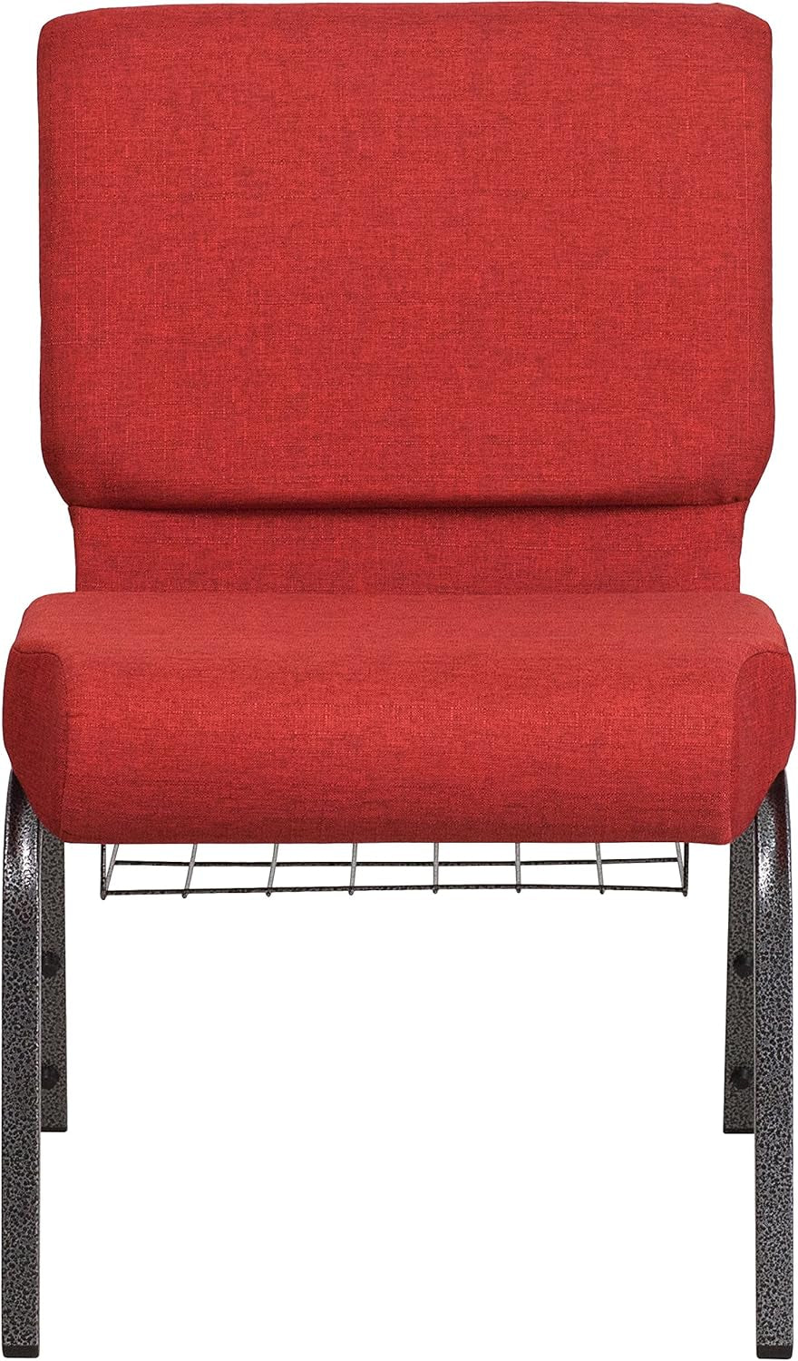 HERCULES Series 21''W Church Chair in Crimson Fabric with Cup Book Rack - Silver Vein Frame