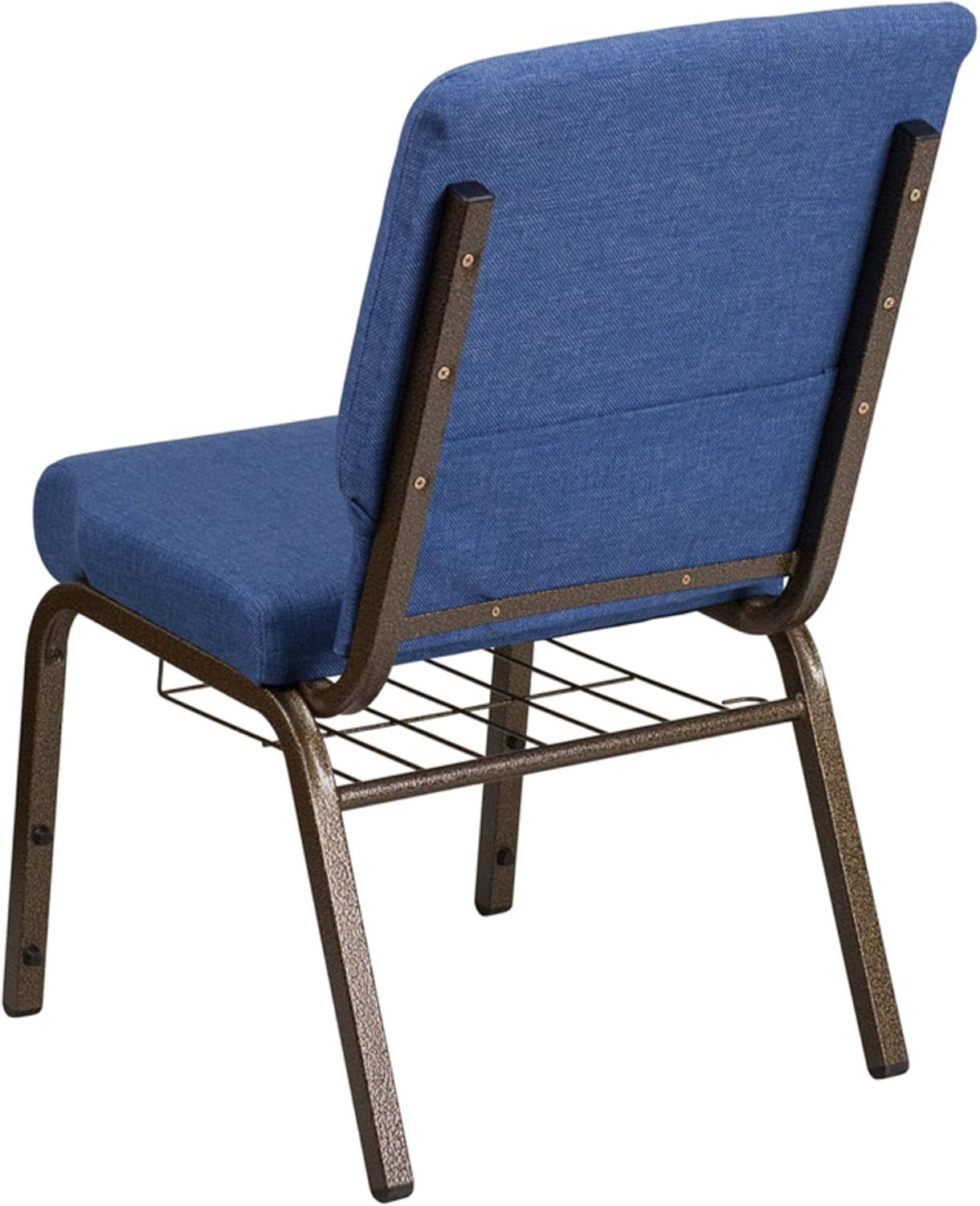 HERCULES Series 18.5''W Church Chair in Blue Fabric with Cup Book Rack - Gold Vein Frame