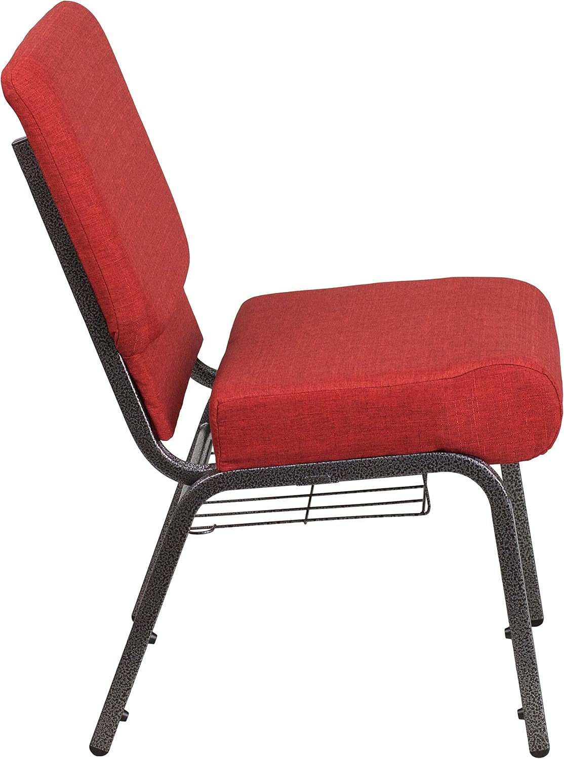 HERCULES Series 21''W Church Chair in Crimson Fabric with Cup Book Rack - Silver Vein Frame