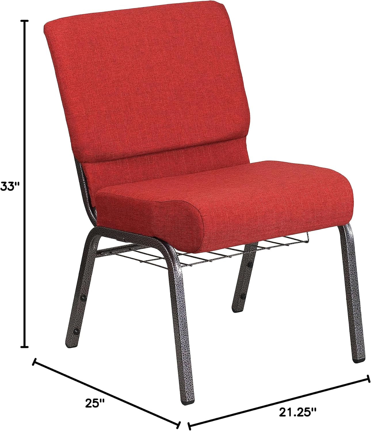 HERCULES Series 21''W Church Chair in Crimson Fabric with Cup Book Rack - Silver Vein Frame