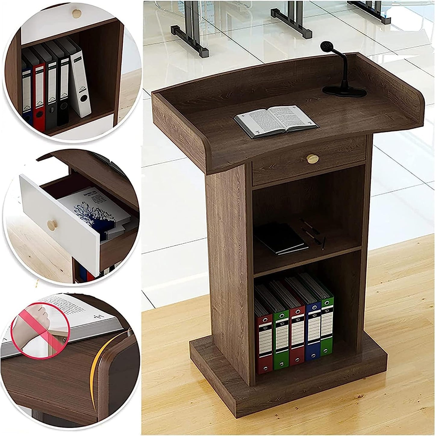 Wood Podium Stand W/Spacious Drawer Pulpits for Churches 48.8In Height Floor Lectern Reception Desk for Hotels Seminars Weddings Classrooms