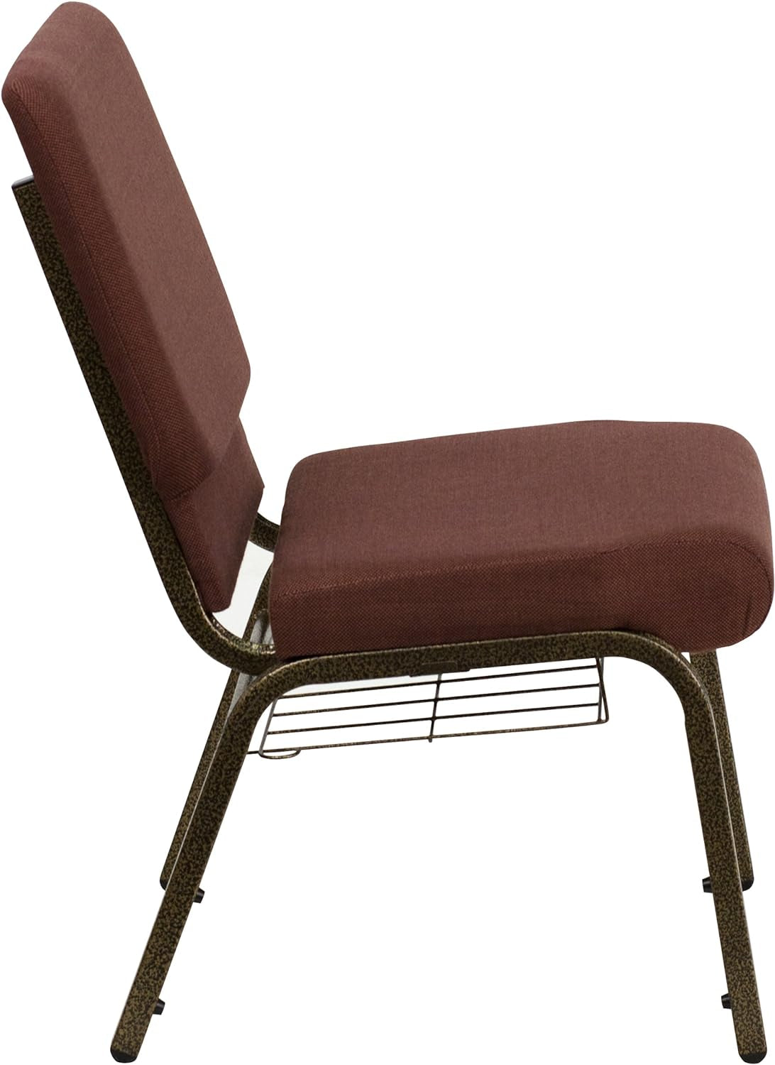 HERCULES Series 18.5''W Church Chair in Brown Fabric with Cup Book Rack - Gold Vein Frame
