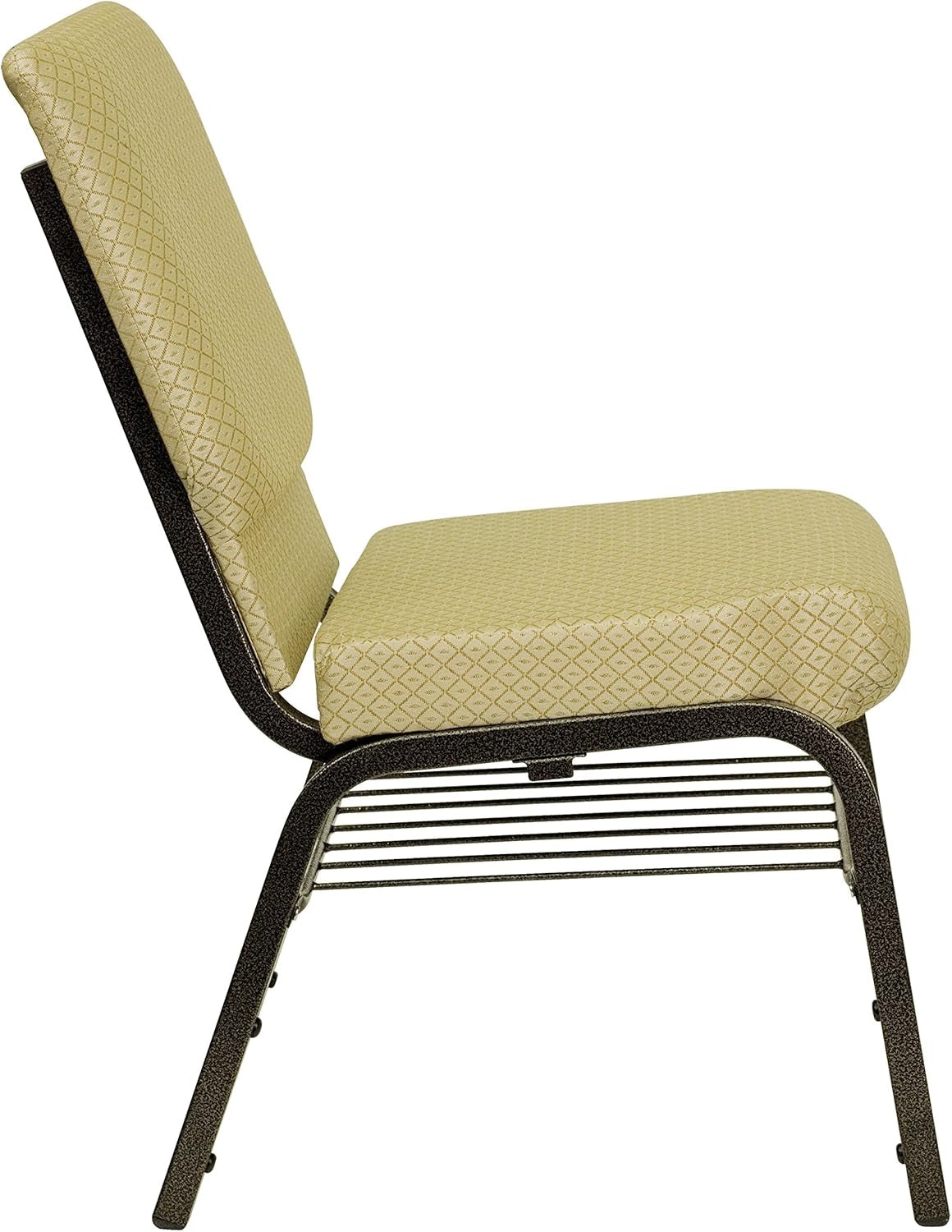 HERCULES Series 18.5''W Church Chair in Beige Patterned Fabric with Book Rack - Gold Vein Frame