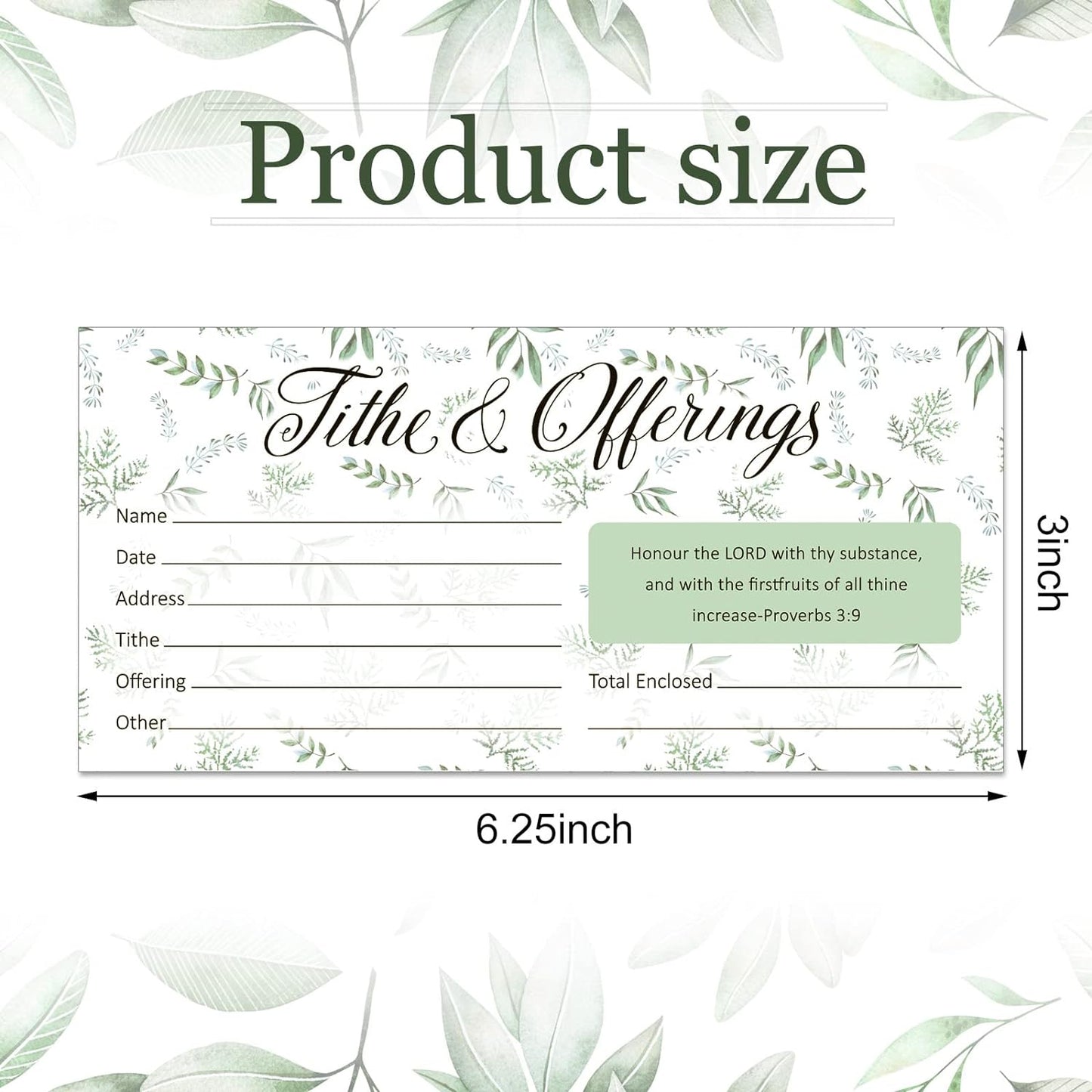 200 Pieces Church Offering Envelopes My Offering Bill Size Envelope Church Offering Tithe Envelopes for Donations, Religious Occasions (Leaves Style)