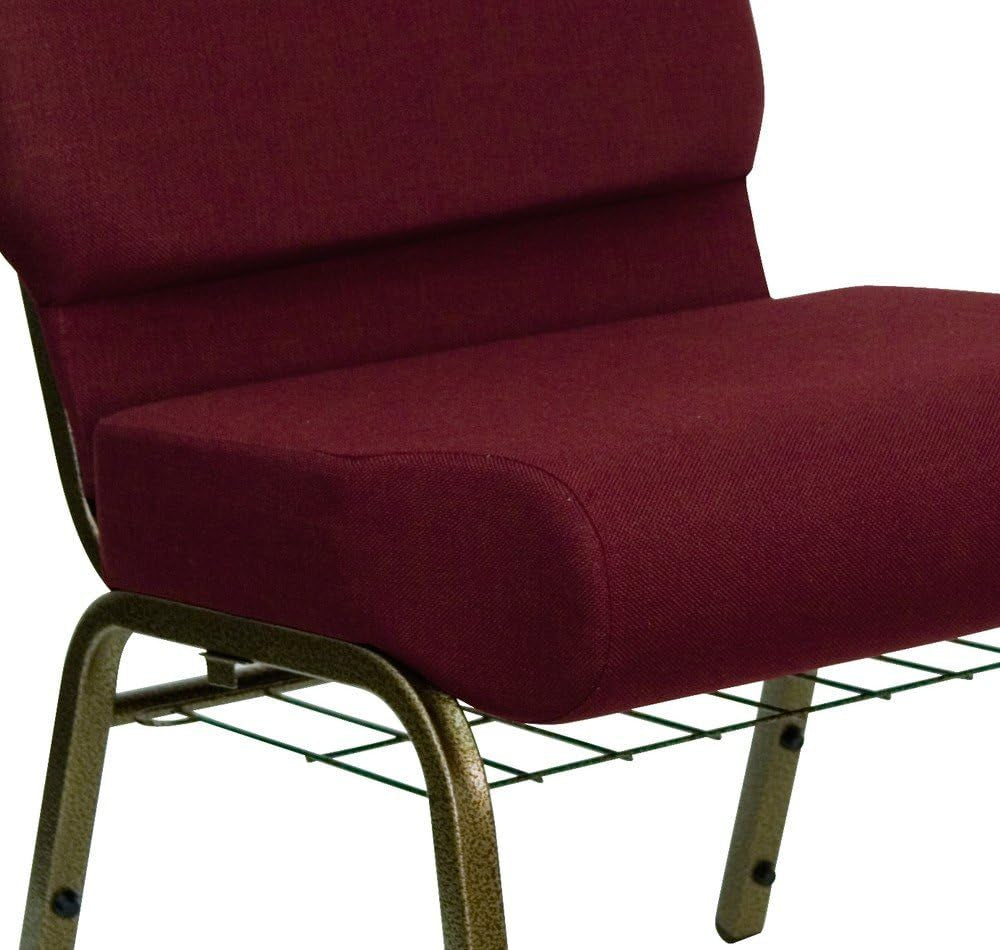 HERCULES Series 21''W Church Chair in Burgundy Fabric with Cup Book Rack - Gold Vein Frame