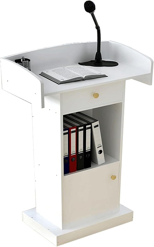 Wood Podium Stand W/Spacious Drawer Pulpits for Churches 48.8In Height Floor Lectern Reception Desk for Hotels Seminars Weddings Classrooms