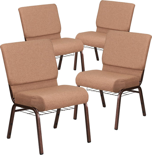 4 Pack HERCULES Series 21''W Church Chair in Caramel Fabric with Cup Book Rack - Copper Vein Frame