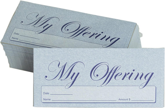 My Offering - Church Tithe/Donation Envelopes – Blue, Simple Design, Easy-Open Tab, Fits Bills & Checks, Name, Date & Amount, Malachi 3:10 KJV Verse, Choose Your Quantity (125 or 500)