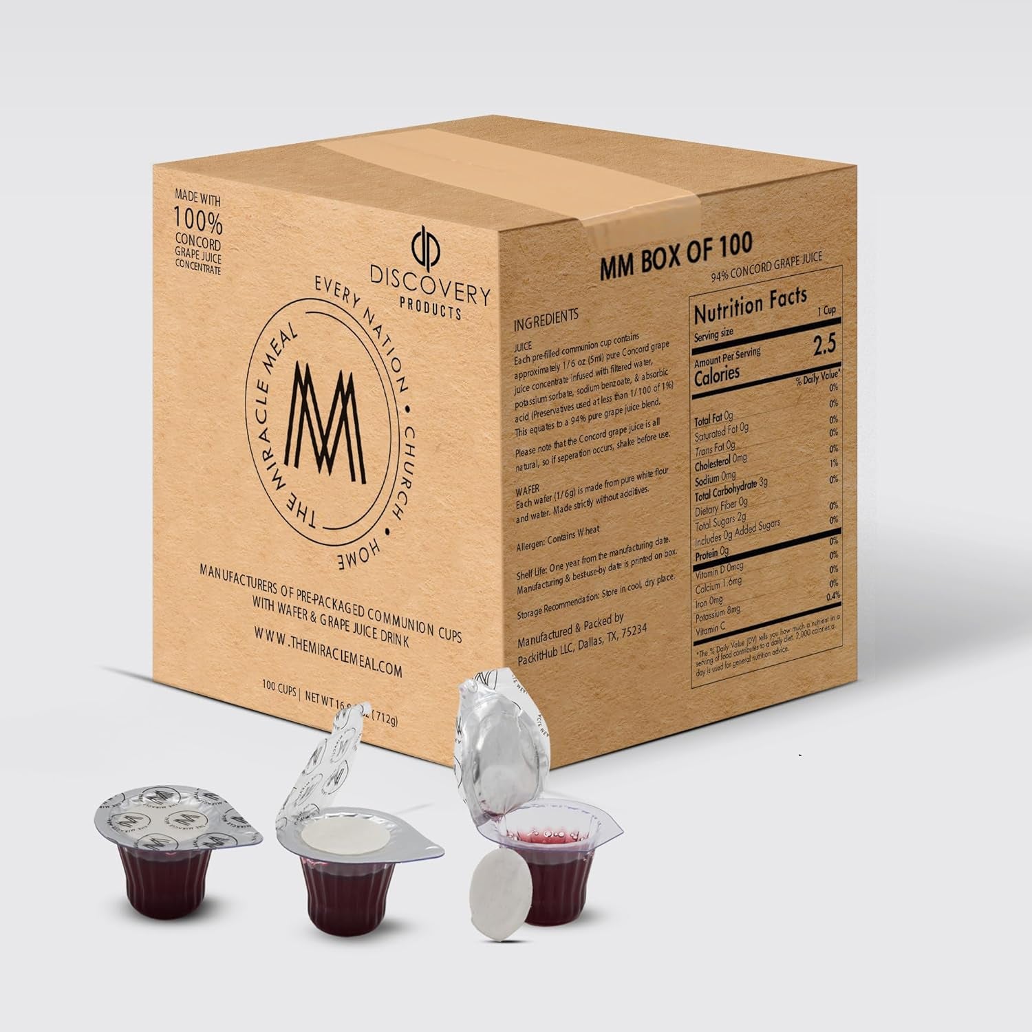 Pre-Filled Communion Cups with Wafer & Juice - Pack of 100
