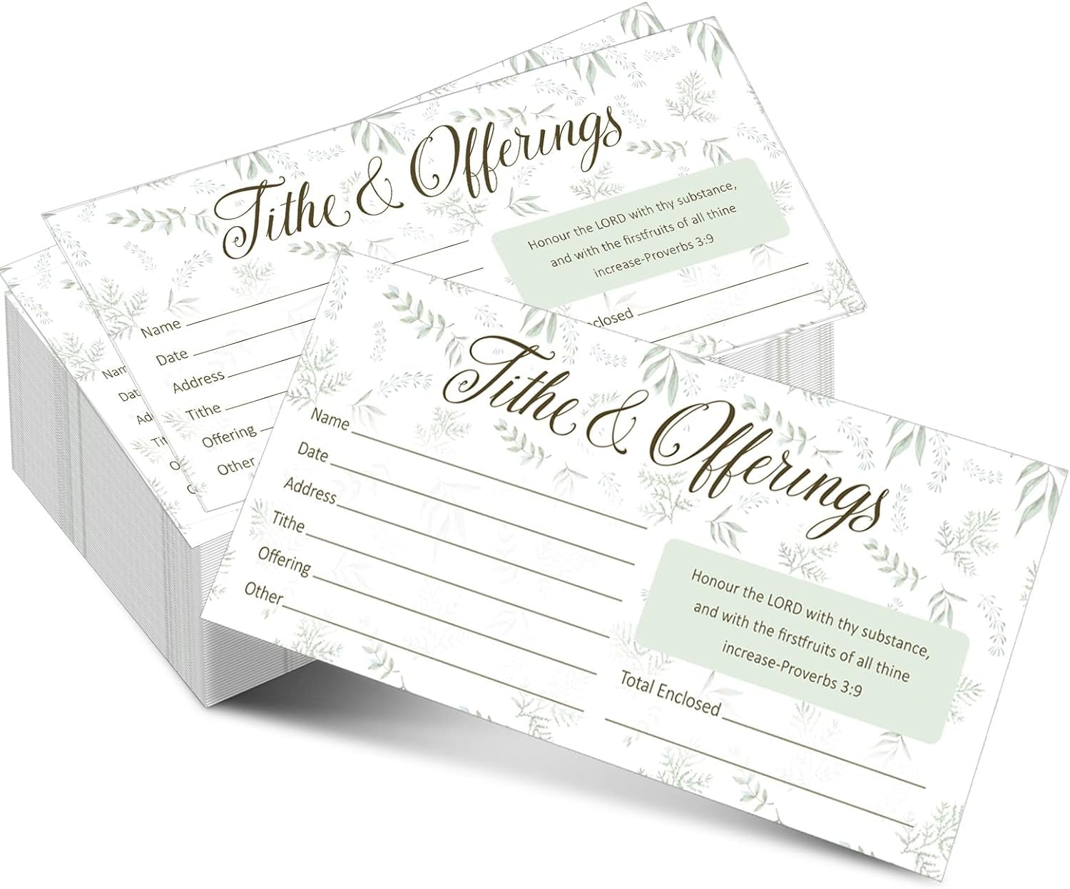 200 Pieces Church Offering Envelopes My Offering Bill Size Envelope Church Offering Tithe Envelopes for Donations, Religious Occasions (Leaves Style)