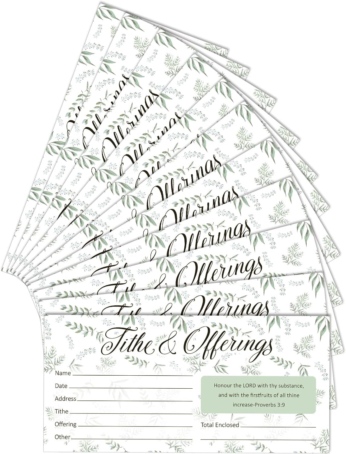 200 Pieces Church Offering Envelopes My Offering Bill Size Envelope Church Offering Tithe Envelopes for Donations, Religious Occasions (Leaves Style)