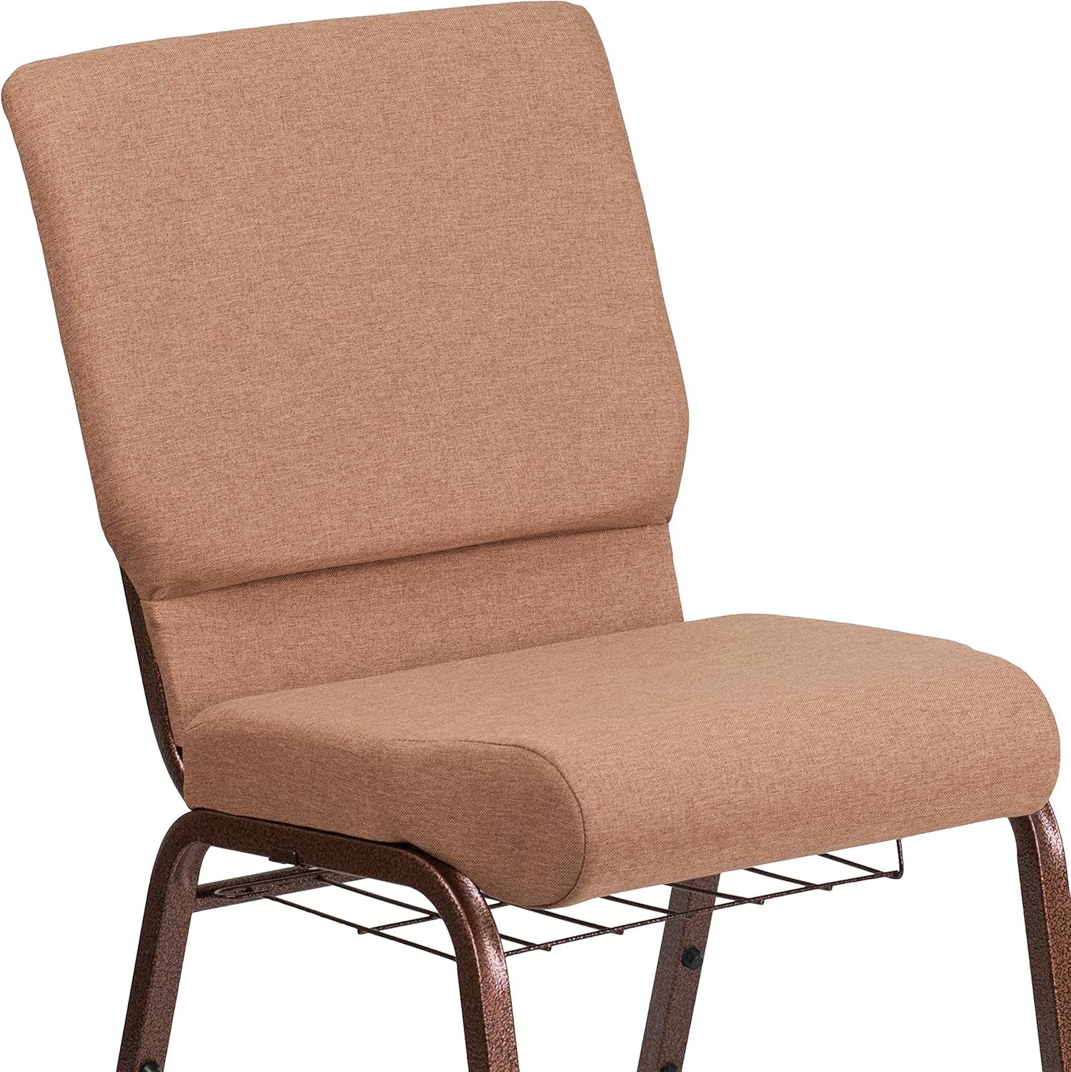 HERCULES Series 18.5''W Church Chair in Caramel Fabric with Cup Book Rack - Copper Vein Frame