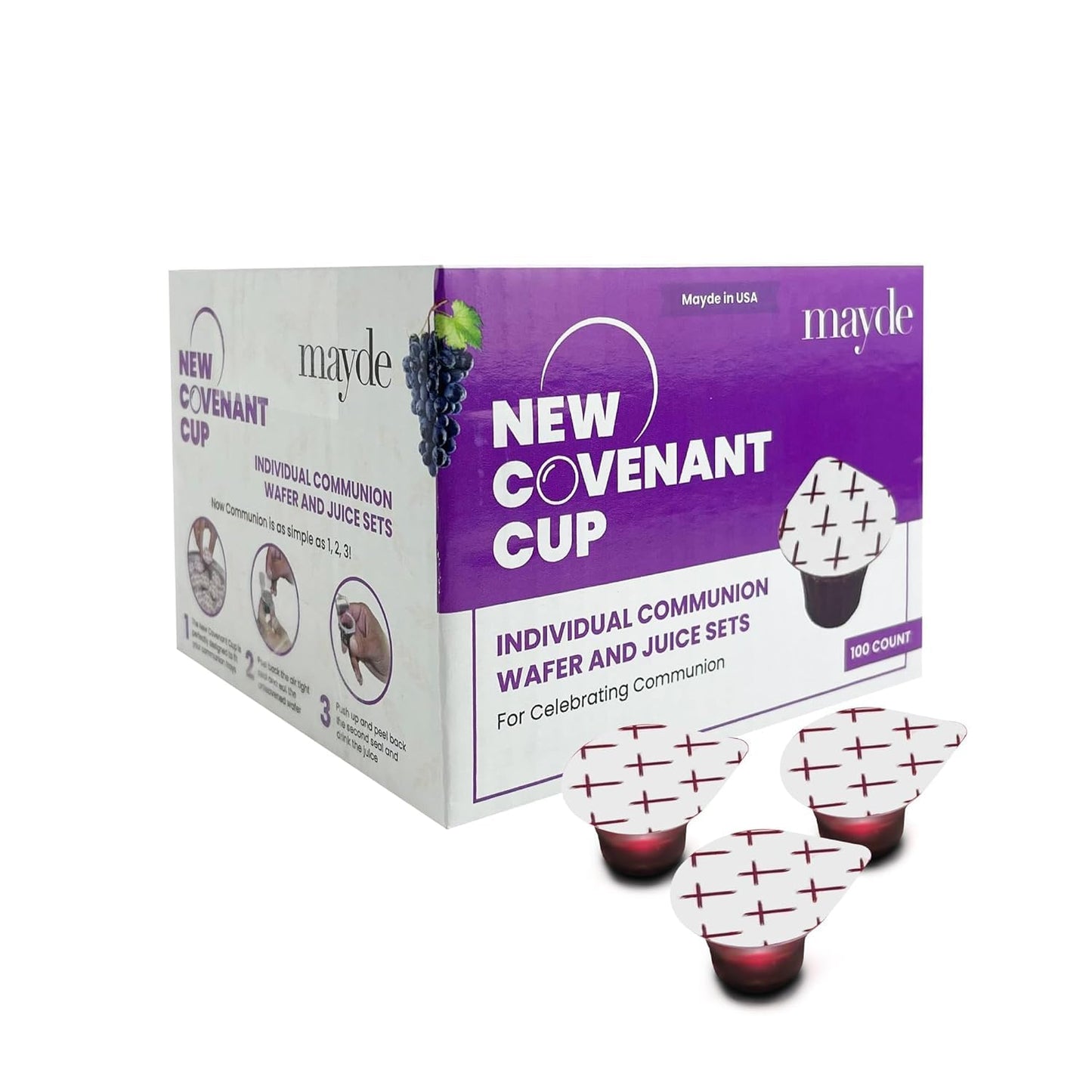 New Covenant Pre-Filled Communion Cups and Wafer Set (100 Count), Prefilled Double Lid Communion Cups Containing Concordia Grape Juice & Wafer Set with 1 Year Shelf Life