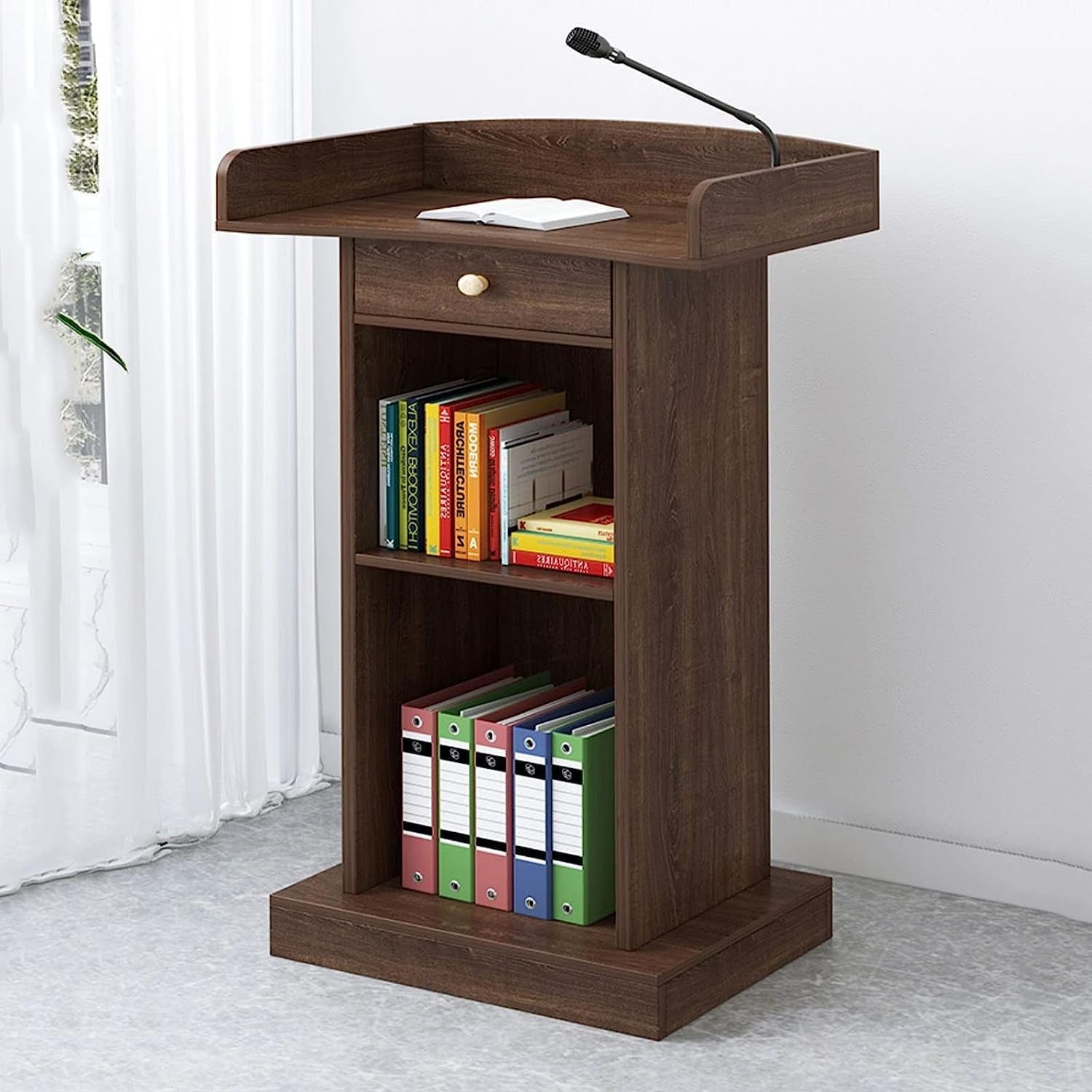 Wood Podium Stand W/Spacious Drawer Pulpits for Churches 48.8In Height Floor Lectern Reception Desk for Hotels Seminars Weddings Classrooms