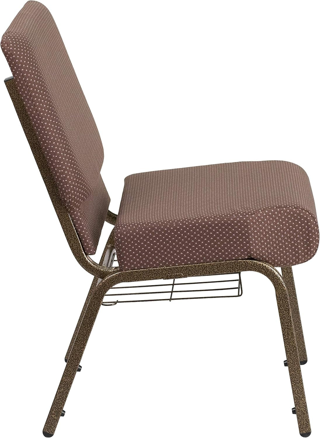 4 Pack HERCULES Series 21''W Church Chair in Brown Dot Fabric with Book Rack - Gold Vein Frame