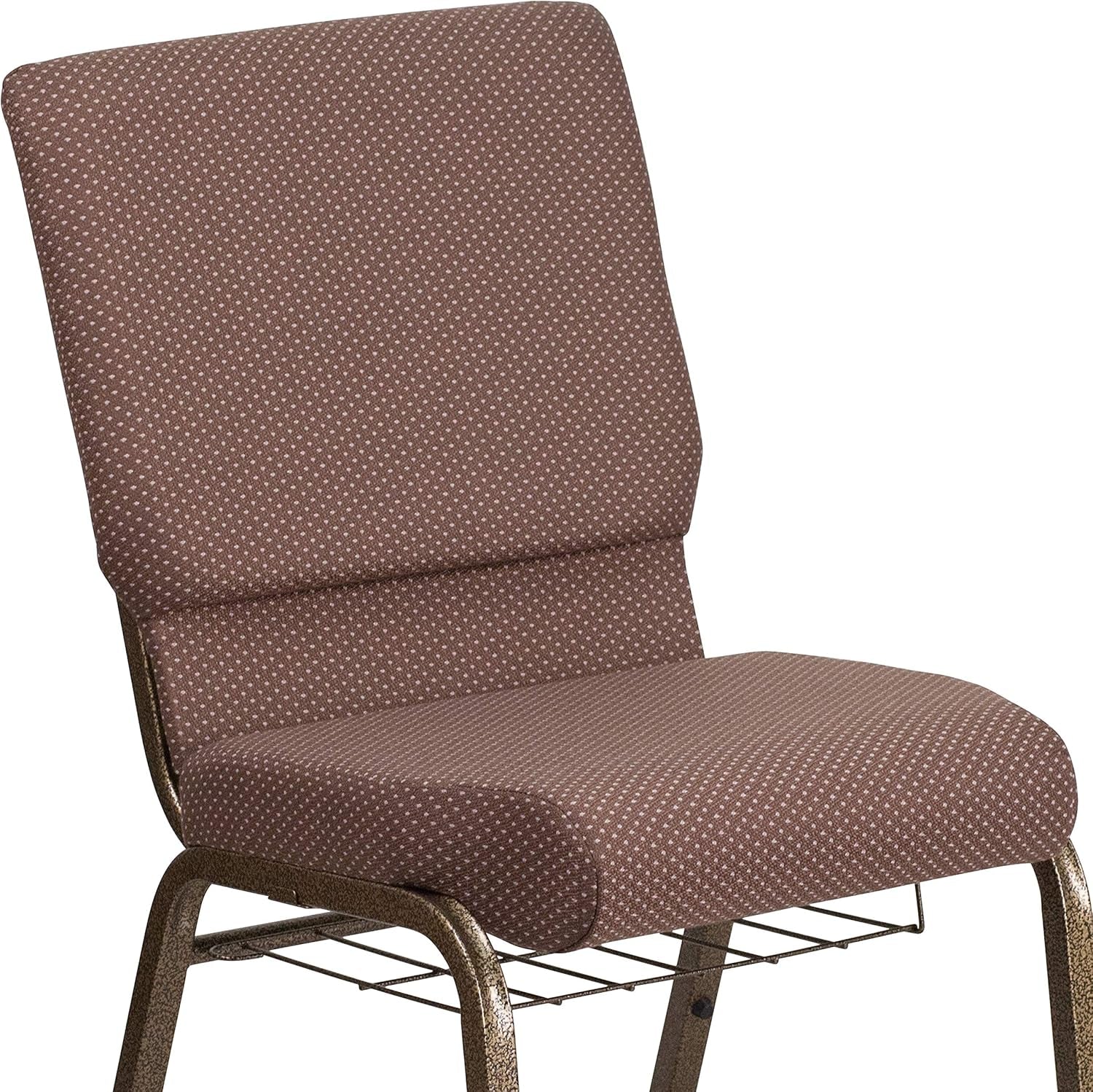 HERCULES Series 18.5''W Church Chair in Brown Dot Fabric with Book Rack - Gold Vein Frame