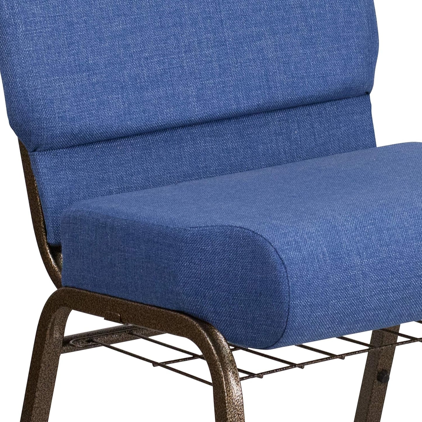 HERCULES Series 21''W Church Chair in Blue Fabric with Cup Book Rack - Gold Vein Frame