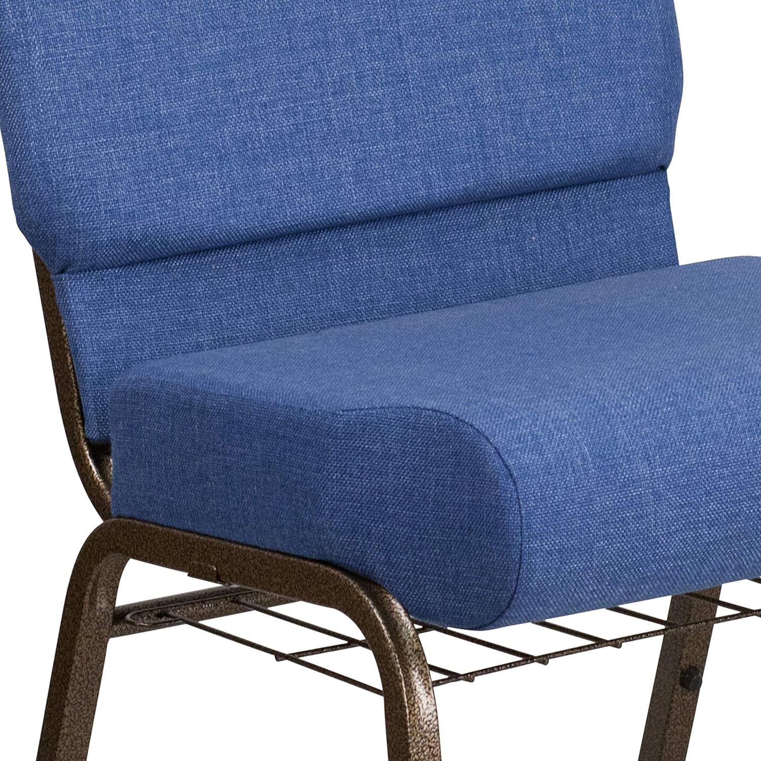 HERCULES Series 21''W Church Chair in Blue Fabric with Cup Book Rack - Gold Vein Frame