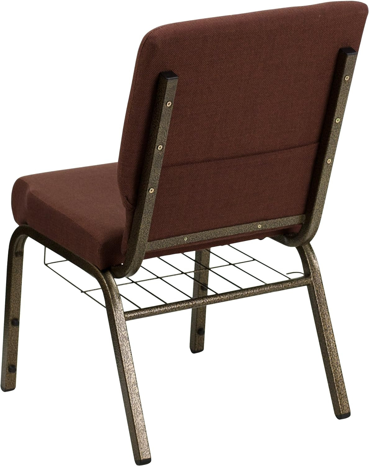 HERCULES Series 18.5''W Church Chair in Brown Fabric with Cup Book Rack - Gold Vein Frame