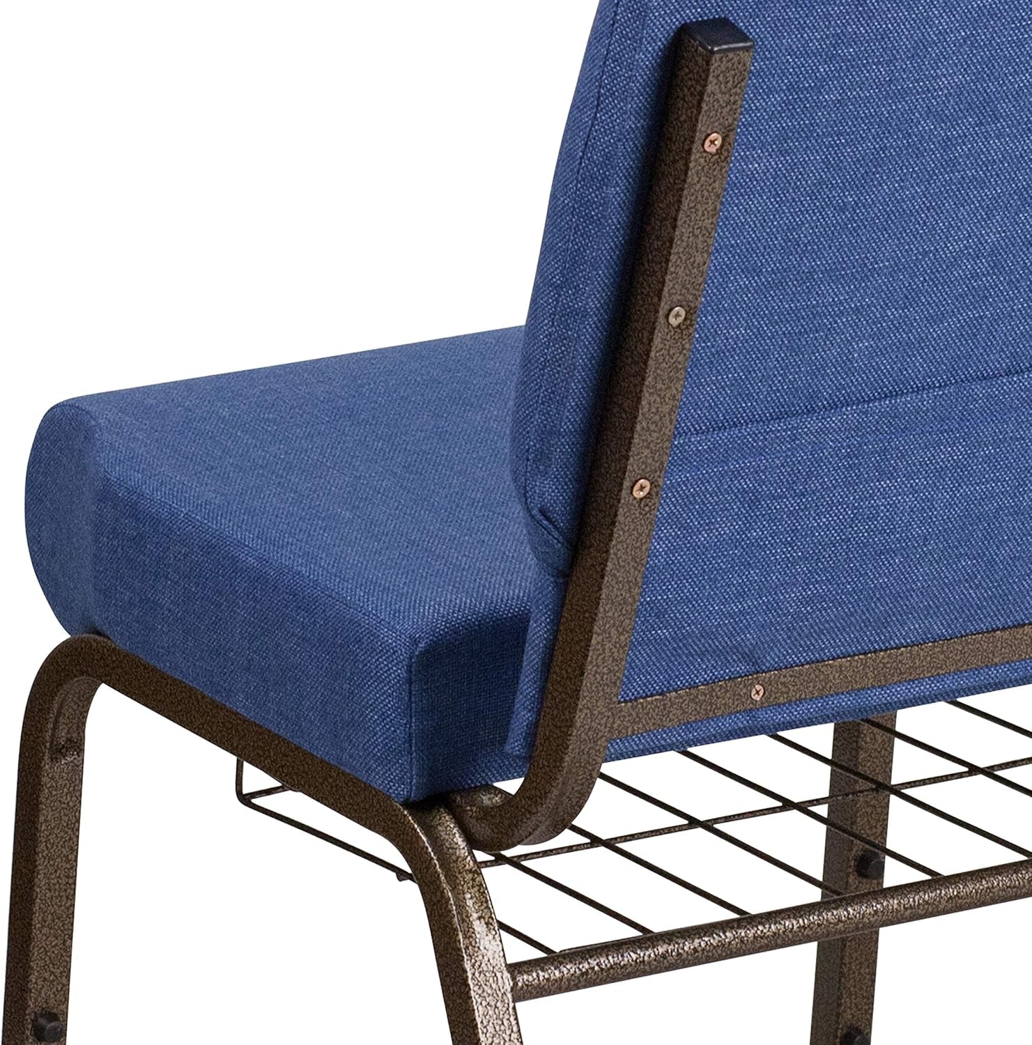 HERCULES Series 21''W Church Chair in Blue Fabric with Cup Book Rack - Gold Vein Frame