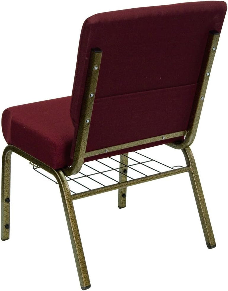 HERCULES Series 21''W Church Chair in Burgundy Fabric with Cup Book Rack - Gold Vein Frame