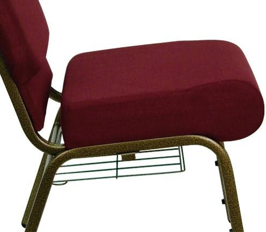 HERCULES Series 21''W Church Chair in Burgundy Fabric with Cup Book Rack - Gold Vein Frame