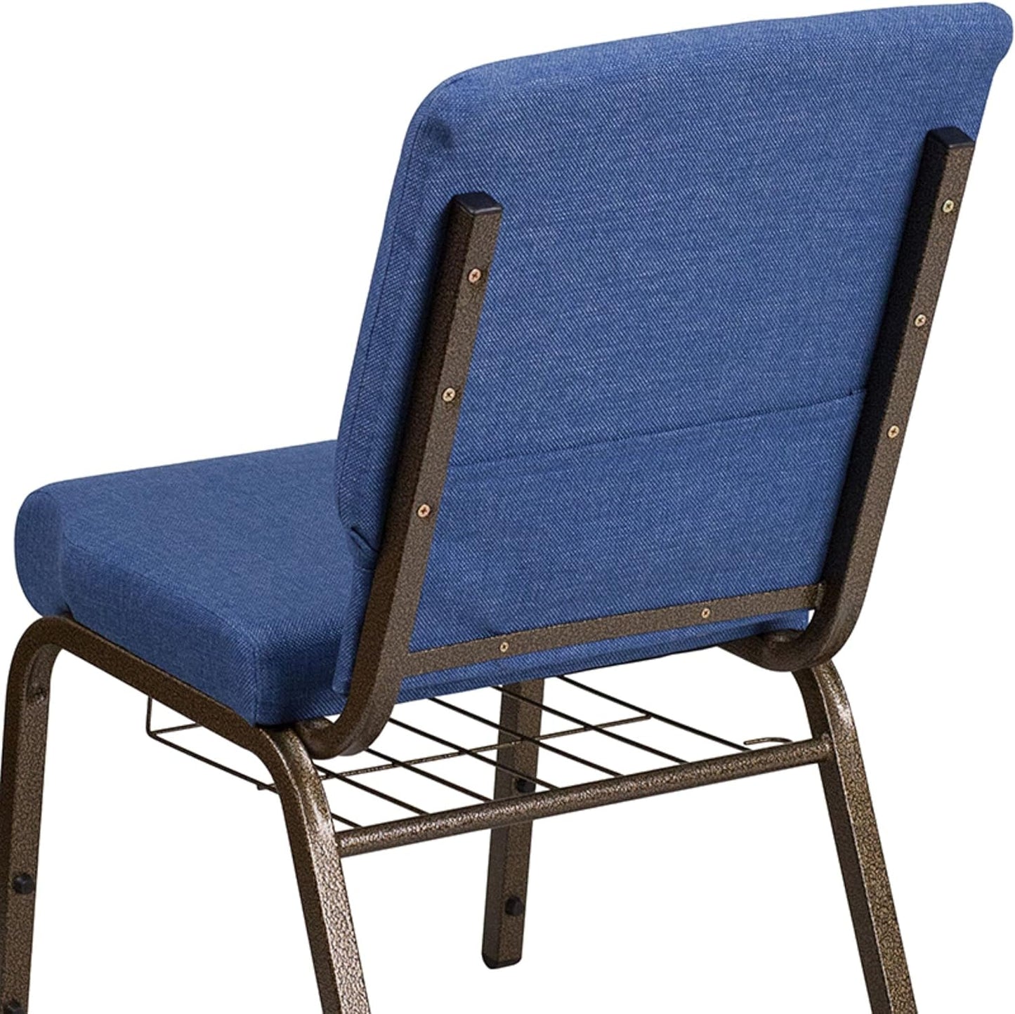 HERCULES Series 18.5''W Church Chair in Blue Fabric with Cup Book Rack - Gold Vein Frame