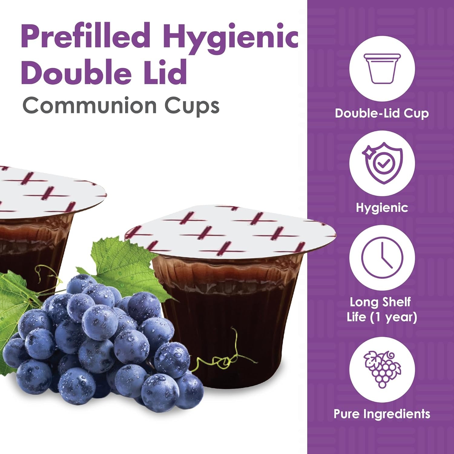 New Covenant Pre-Filled Communion Cups and Wafer Set (100 Count), Prefilled Double Lid Communion Cups Containing Concordia Grape Juice & Wafer Set with 1 Year Shelf Life